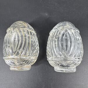 Two Vintage Bird Cage Feeder/Water Clear Glass Cups Stamped USA